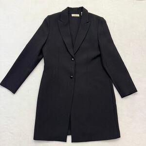 Vintage Amanda Smith Dresses Black Quilted Duster 2 Button Trench Coat Size 8